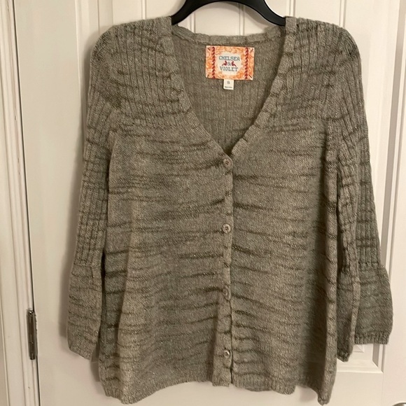 Chelsea & Violet bell sleeve Gray& Tinsel Wool Alpaca Blend Babydoll Cardigan  M - Picture 1 of 8